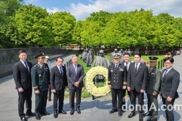 현대차그룹, 대통령 美 순방 중 한국전 참전용사 기념비 참배