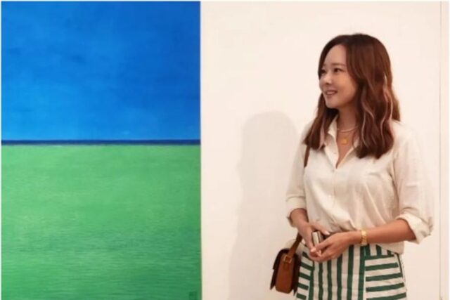 소유진 치마 그린 스트라이프 클로크 롱 스커트 여름코디 추천