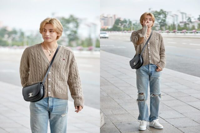 BTS 뷔, 셀린느의 백 스타일링 출국길 공항패션 눈길