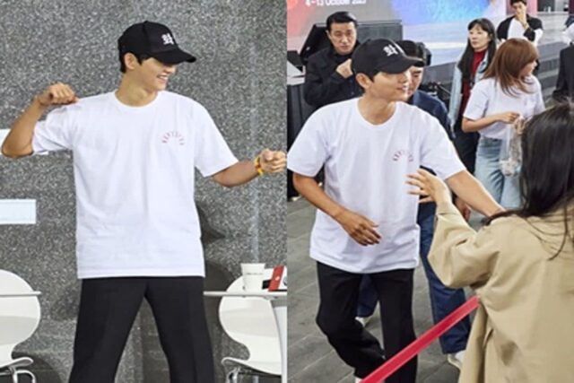 애아빠되고 변했네… 뉴진스 춤 추고 관객석 휩쓴 송중기