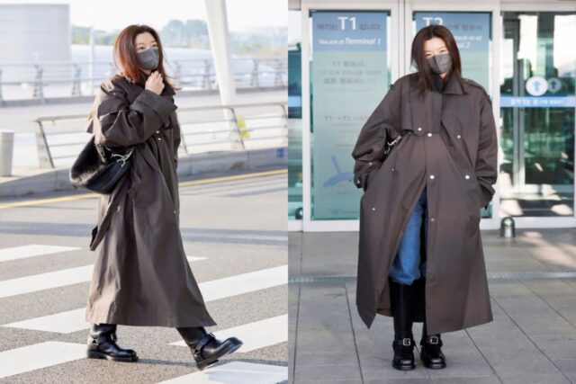 전지현, 버버리 트렌치코트로 멋스러운 가을 공항패션 눈길