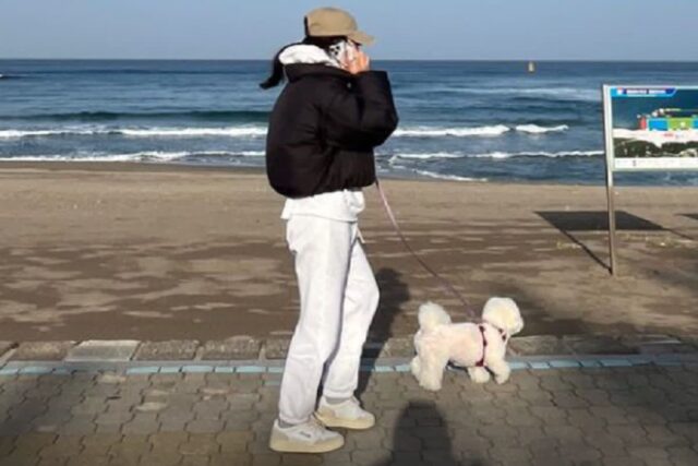 송혜교, 반려견 ‘루비’와 바닷가 산책…”너랑 나랑♥”