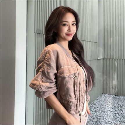 한예슬 2만원대 자라 핑크 봄버 자켓 롱스커트 봄 코디 추천