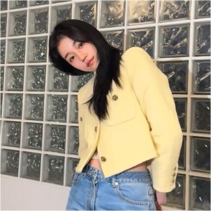 노윤서 데일리룩 바쉬 바앤쉬 옐로우 트위드자켓 여자 봄코디 추천