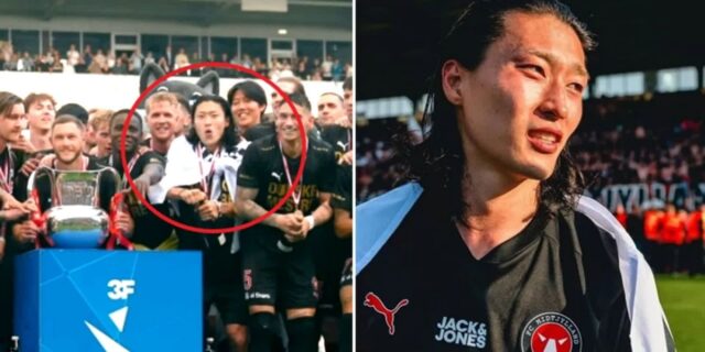 조규성, 유럽 진출 데뷔 시즌에 ‘우승’…어깨에 태극기 걸치고 시상대 올랐다