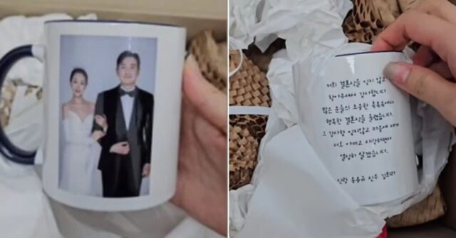 축의금 내고 받은 결혼식 답례품이 신랑·신부 사진 박힌 컵…“난감하다 vs 실용성 있어”