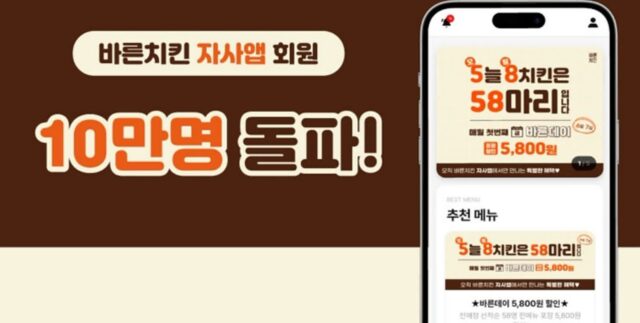 바른치킨, 손쉽게 사용할 수 있는 자사앱 론칭 10개월 만에 10만명 돌파