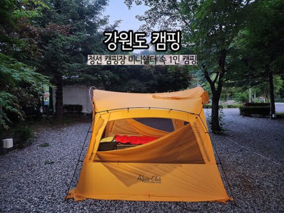 강원도 캠핑 정선 캠핑장 미니쉘터 속 1인 캠핑