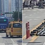 아직 6월 밖에 안 됐는데…폭염에 중앙분리대 엿가락처럼 녹아내린 경북 경산