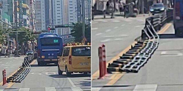 아직 6월 밖에 안 됐는데…폭염에 중앙분리대 엿가락처럼 녹아내린 경북 경산