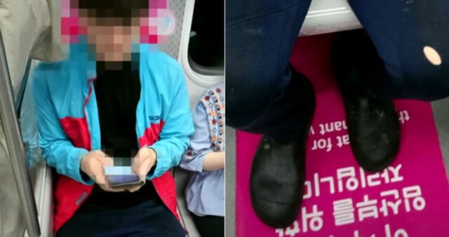 배지 단 임산부 바로 앞에 서 있는데도 ‘임산부 배려석’ 앉아 못본척 핸드폰 하는 중년 남성