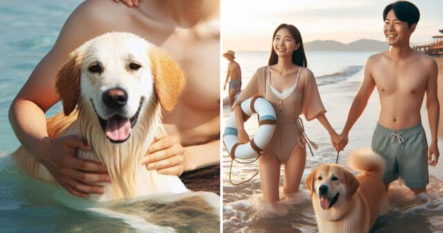 해수욕장에 반려견 데려와 같이 수영하는 가족…“함께하는 휴가 존중” vs “민폐 아니냐”