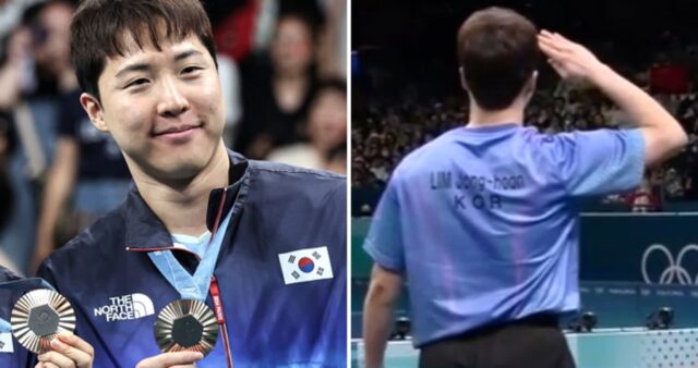 입대 20일 남기고 올림픽 동메달 따 ‘군면제’된 임종훈… 승리 후 보여준 경례 세리머니 (영상)