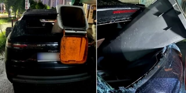 “제 포르쉐 뒷유리에 ‘쓰레기통’이 꽂혀 산산조각 났어요”… CCTV 영상에 ‘진실’ 담겼다