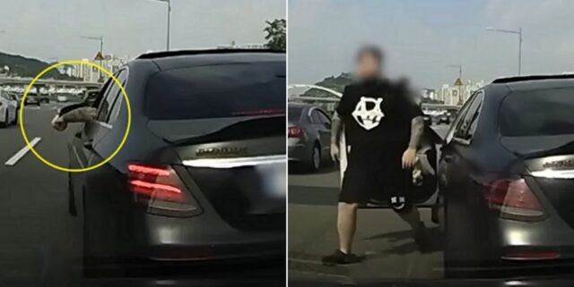 “차선 변경했다고”… 이레즈미 문신한 팔 꺼내며 ‘위협 운전’한 남성 운전자 (영상)