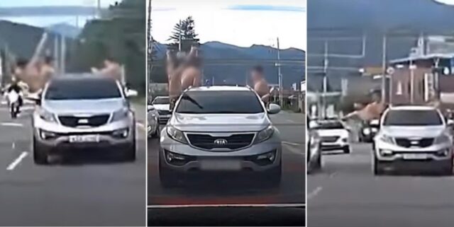 ‘경찰차’ 대기 중인 것도 모르고… 옷 벗어 차창 밖 몸 내밀고 달리는 20대 남성들