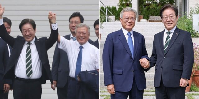 문재인 전 대통령 찾아간 이재명… 文 “검찰 수사, 당당하게 임하겠다”