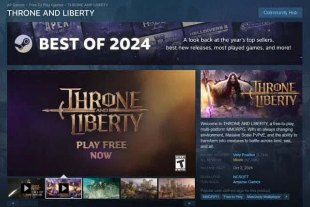 엔씨소프트 TL, 스팀 ‘베스트 오브 2024’ 3개 부문 골드 등급