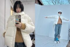 나나, 오버사이즈 팬츠와 화이트 패딩으로 완성한 겨울 캐주얼룩