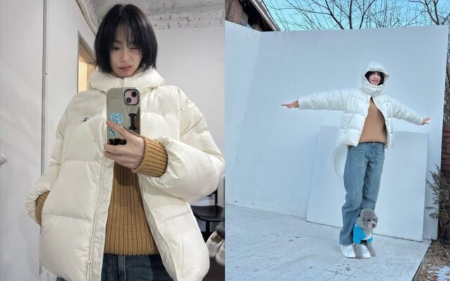나나, 오버사이즈 팬츠와 화이트 패딩으로 완성한 겨울 캐주얼룩