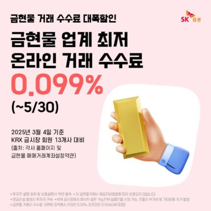 SK증권, 금현물 거래 온라인 수수료 ‘업계 최저’