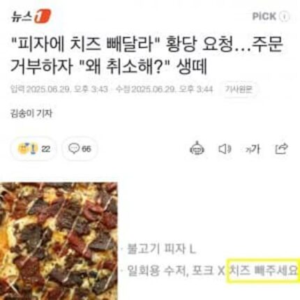 피자에 치즈 빼달라 황당 요청…주문 거부하자 왜 취소해? 생떼