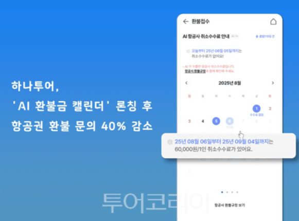 똑똑한 AI덕에 항공권 환불 문의 40% 감소?…하나투어, ‘AI 환불금 캘린더’ 덕