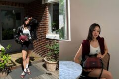 전 리듬체조 국가대표의 ‘가죽 재킷+미니스커트’로 완성한 가을룩 무드