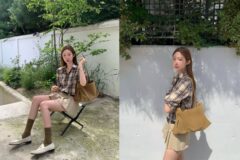 사복여신이자 ‘100만 팔로워’ 그녀의 ‘가을 프레피룩’…체크 셔츠+플리츠 스커트