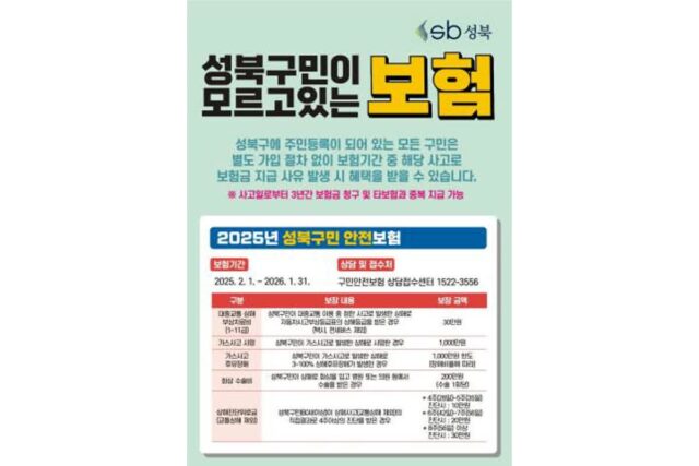 성북구, ‘구민 안전보험’ 통해 재난·사고 피해 주민 생활안정 지원