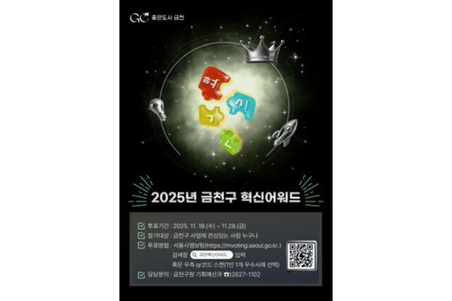 금천구, ‘2025 금천혁신어워드’ 온라인 투표 시작… 행정혁신 우수사례 선정 나서
