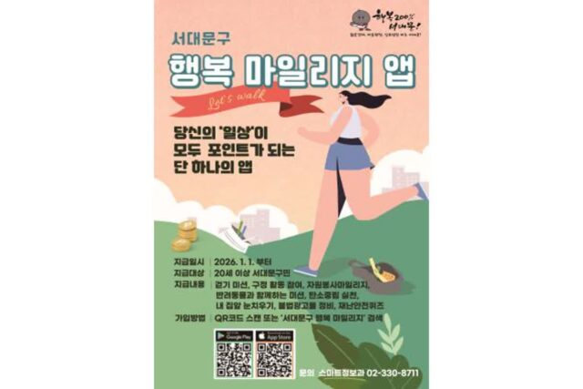 서대문구, ‘행복 마일리지 앱’ 새해부터 포인트 지급 본격화