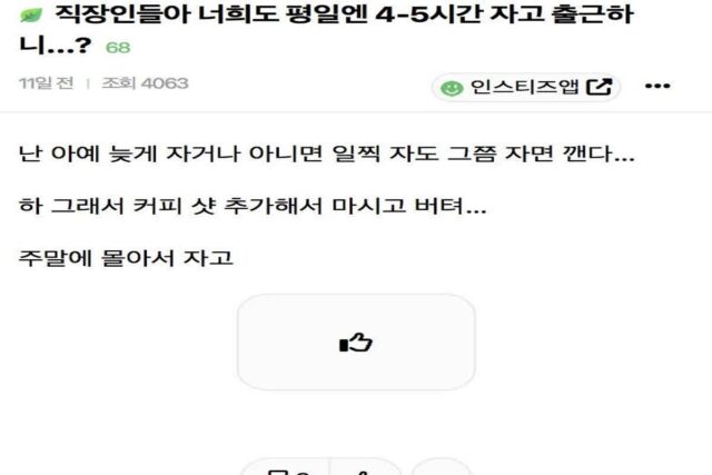 직장인들아 너희도 평일엔 4-5시간 자고 출근하니…?