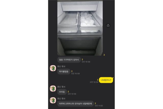 집들이 때문에 얼음 모아둔 친구