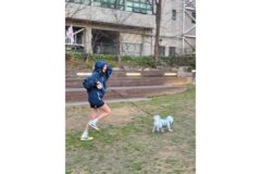 “강아지랑 커플룩이라니”… 산책길도 런웨이로 만든 김채원, 윈드브레이커룩