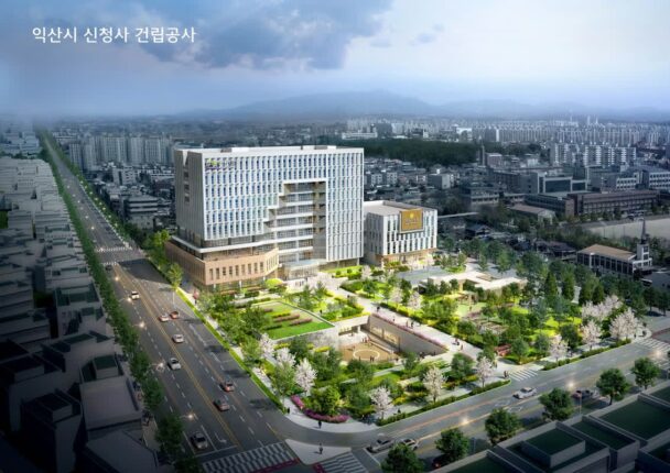 지방도시 시청 새 건물…조감도와 비교