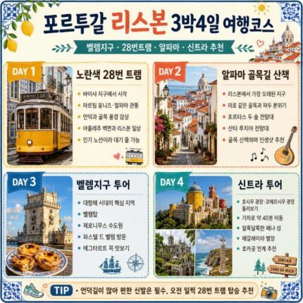 포르투갈 리스본 3박4일 여행코스 일정 벨렘지구 28번트램 알파마 지구 근교 신트라 추천