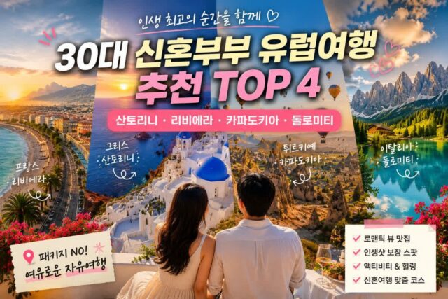 30대 신혼부부 유럽여행 추천 TOP 4 산토리니·리비에라·카파도키아·돌로미티