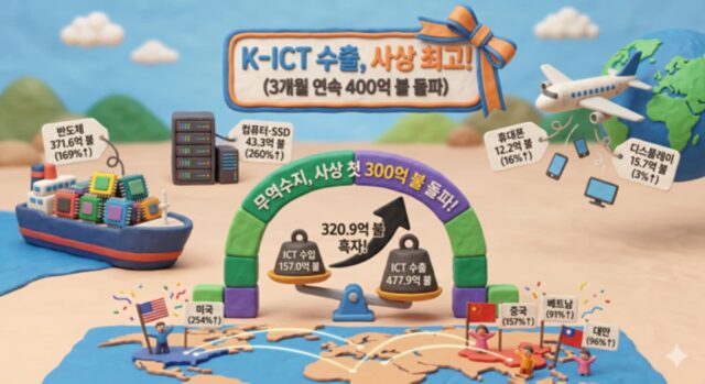 K-ICT 수출 477.9억 달러 역대 최고… 반도체·SSD 업고 3개월 연속 ‘400억 불’ 질주