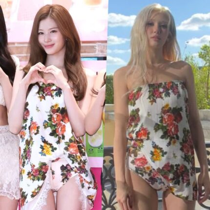 속옷 안으로 원피스가 말려들어 갔나… 논란의 트와이스 사나 의상, 원래는 이런 옷?