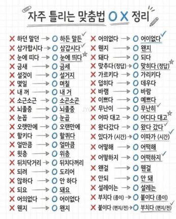 자주 틀리는 맞춤법 OX 정리