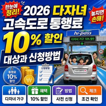 2026 다자녀 고속도로 통행료 10%할인 대상과 신청방법