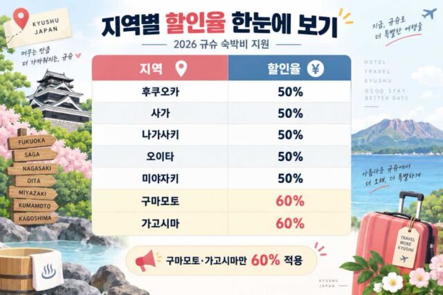 호텔비 반값 터졌다! 2026 규슈 숙박비 지원 신청 전 필수 확인